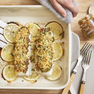 Lemon Pesto Fish with Herby Breadcrumbs